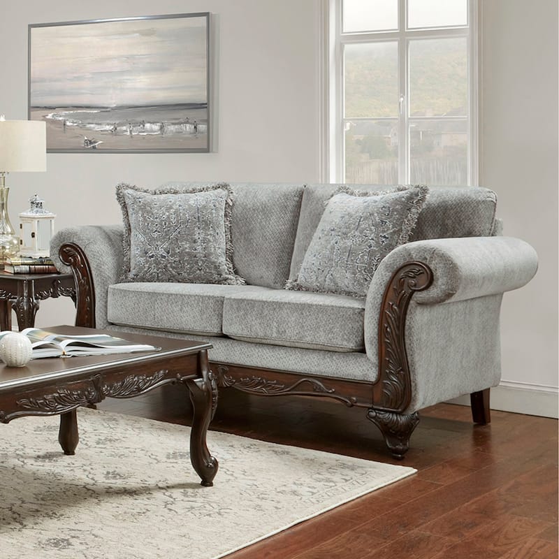 Roundhill Furniture Hernen 2-Piece Carved Wood Frame Living Room Set