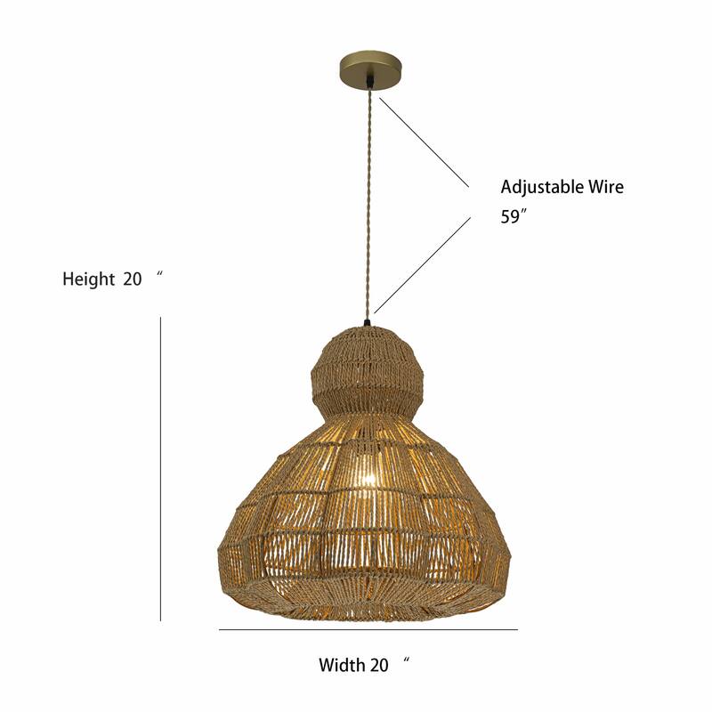 Ciel 1-Light Rattan Hemp Scalloped Pendant, Coastal Boho - Handwoven - 20" Wide