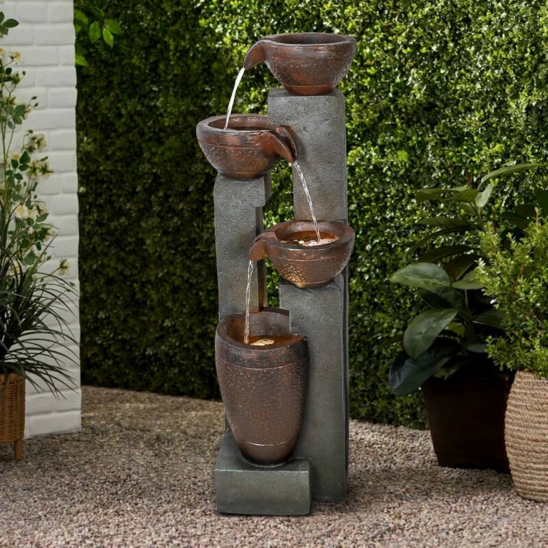40" H Outdoor Water Fountain Resin Waterfall Home Garden Decor with LED Lights