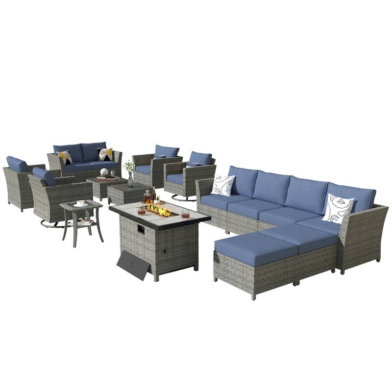 XIZZI 16-piece Outdoor Patio Wicker Furniture Sectional Set with Fire Pit