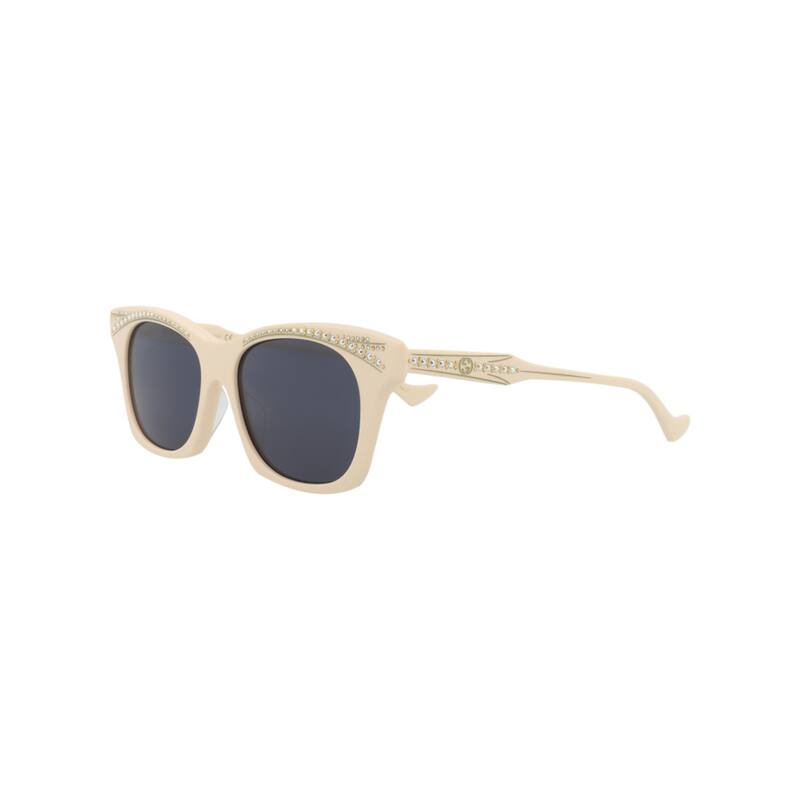 Gucci Cat Eye-Frame Recycled Acetate Sunglasses, Solid Grey Blue Lens, Shiny Solid Ivory Frame
