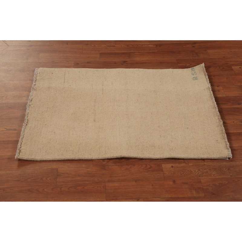 Solid Gabbeh Oriental Foyer Rug Hand-Knotted Wool Carpet - 2'0"x 2'11"