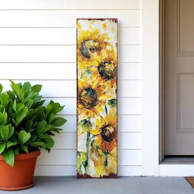 HomeRoots 36" Yellow Brown And Green Solid Wood Sunflowers Porch Sign