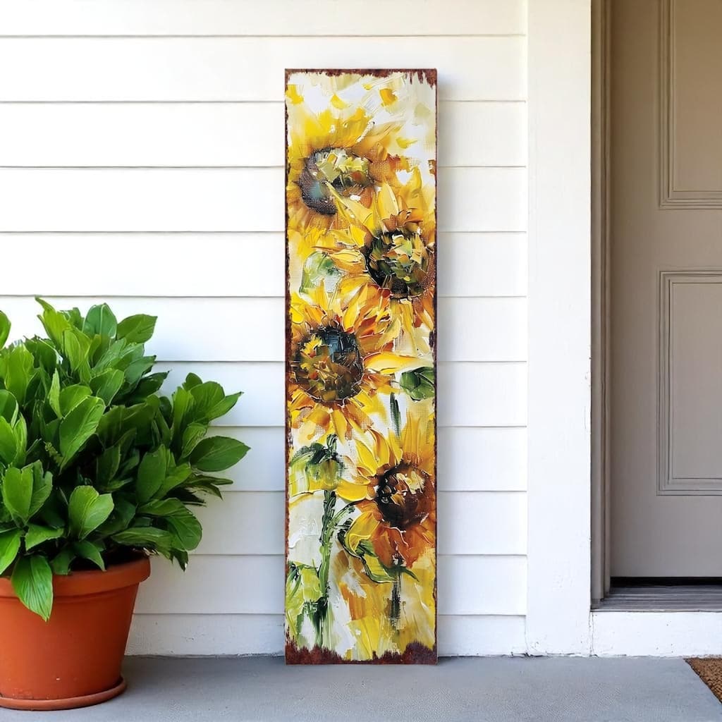 HomeRoots 36" Yellow Brown And Green Solid Wood Sunflowers Porch Sign