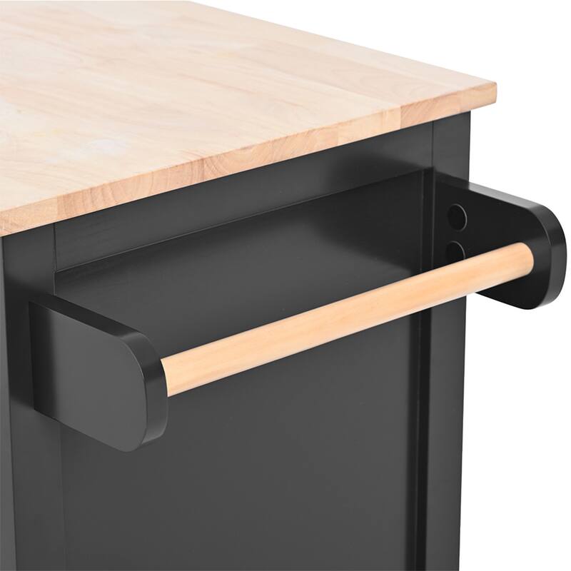 Kitchen Cart With Rubber Wood Countertop, Large Storage Space Flatware Organizer With Spice Rack, Towel Rack