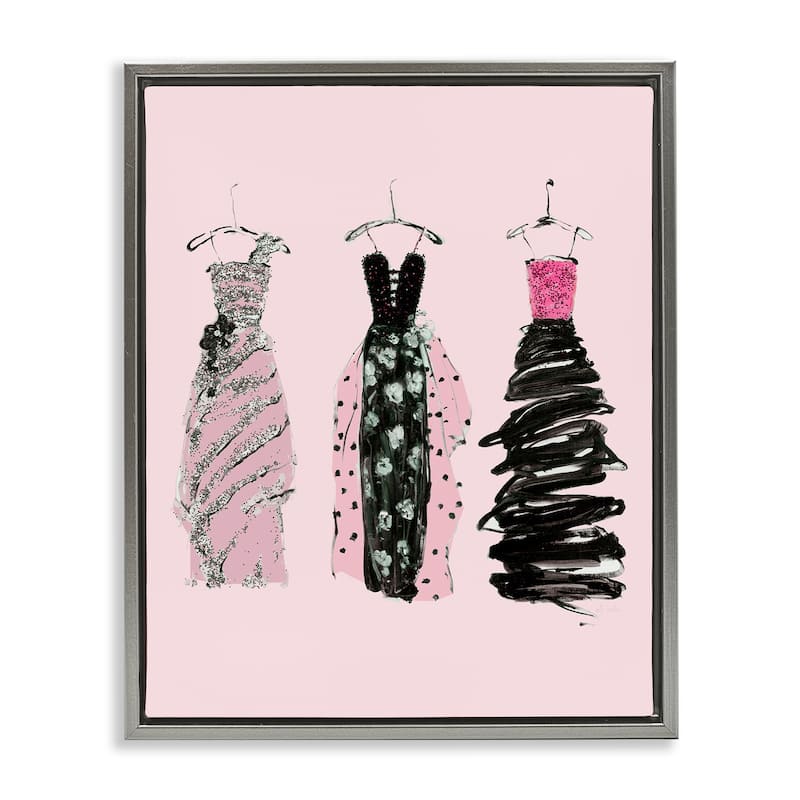Stupell Abstract Fashion Gowns Framed Floater Canvas Wall Art Design By Sally Swatland - 17 x 21 - Grey