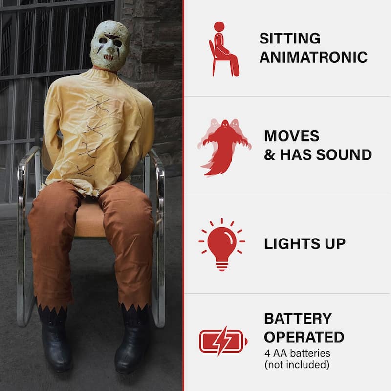 Haunted Hill Farm Twitch the Thrashing Prisoner by Tekky, Sitting Premium Halloween Animatronic, Plug-In or Battery
