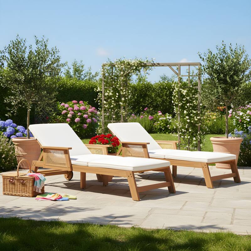 Christopher Knight Home - Soel Outdoor Acacia Wood Wicker 3-Position Adjustable Chaise Lounge with Wheels & Removable Cushion