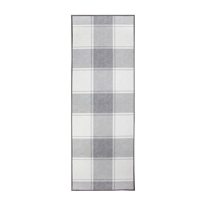 My Magic Carpet Machine Washable Area Rug Buffalo Plaid Grey And White