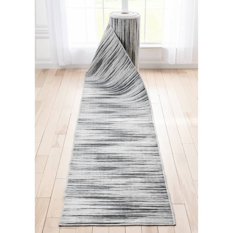 Custom Size Runner Apollo Holden Modern Abstract Stripes Hallway Rug - Grey - 2' 7" x 12' - Runner