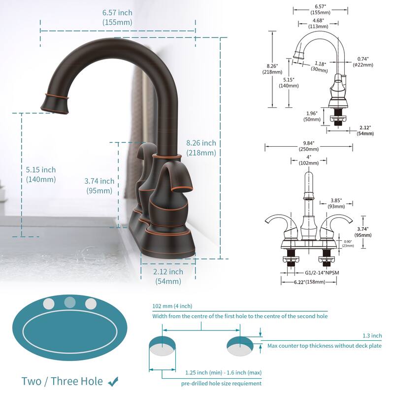Modern 2 Handle 360 Degree Swivel Bathroom Vanity Sink Faucet with Pop Up Drain and Water Supply Hose, Aerator, Water Saving