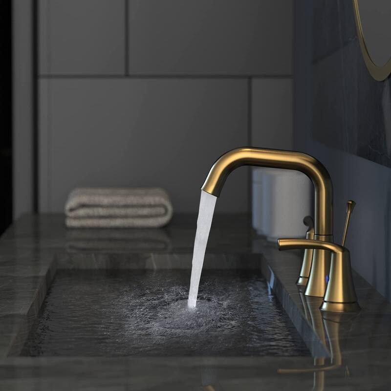 Modern 2 Handle 360° Swivel Bathroom Sink Faucet with Pop Up Drain Assembly, Aerator, Anti Corrosion, Splash Proof, Water Saving
