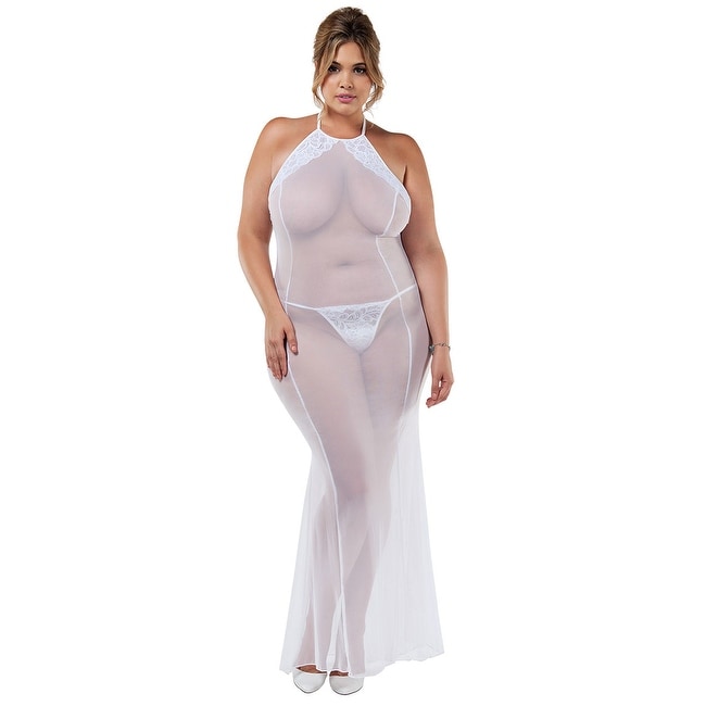 plus size white sheer dress