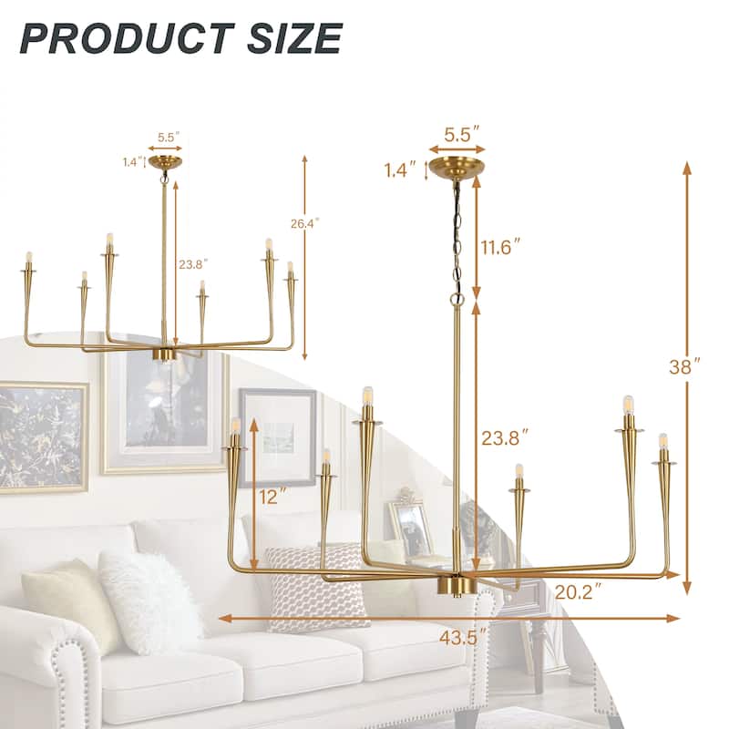 6-Light Modern French 43.5" Candle Iron Chandelier Pendant Lighting