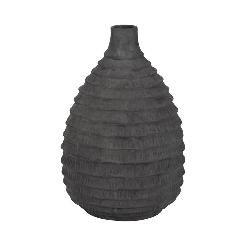 Ceramic Bud Faded Ribbed Bulbous Vase - Black, 15"