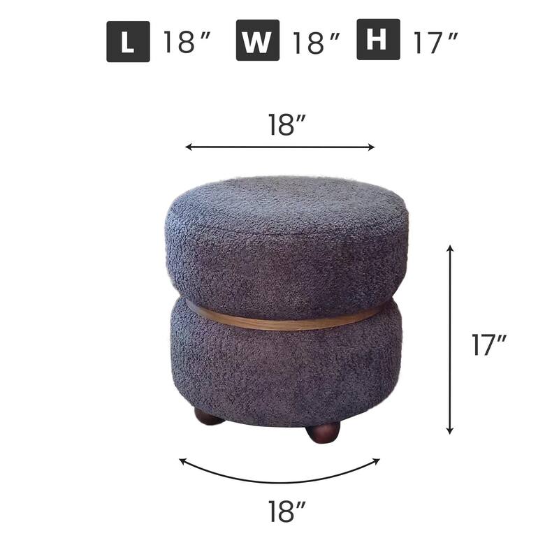 Double Pouf Round Upholstered Vanity Stool and Ottoman Foot Rest