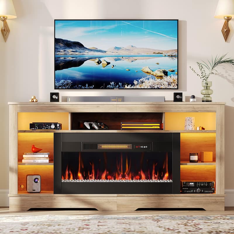Bestier Fireplace 70" TV Stand With 36" Fireplace, LED Media Console With Storage