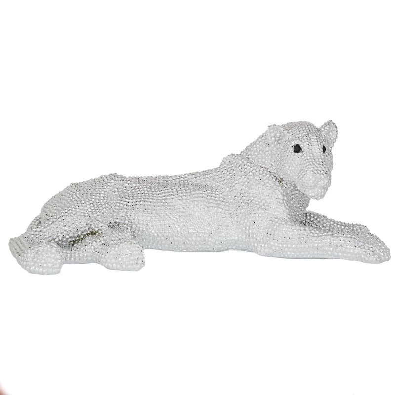 Polystone Leopard Decorative Sculpture with Carved Faceted Diamond Exterior - Black, White, Gold or Silver - Roche River Decor