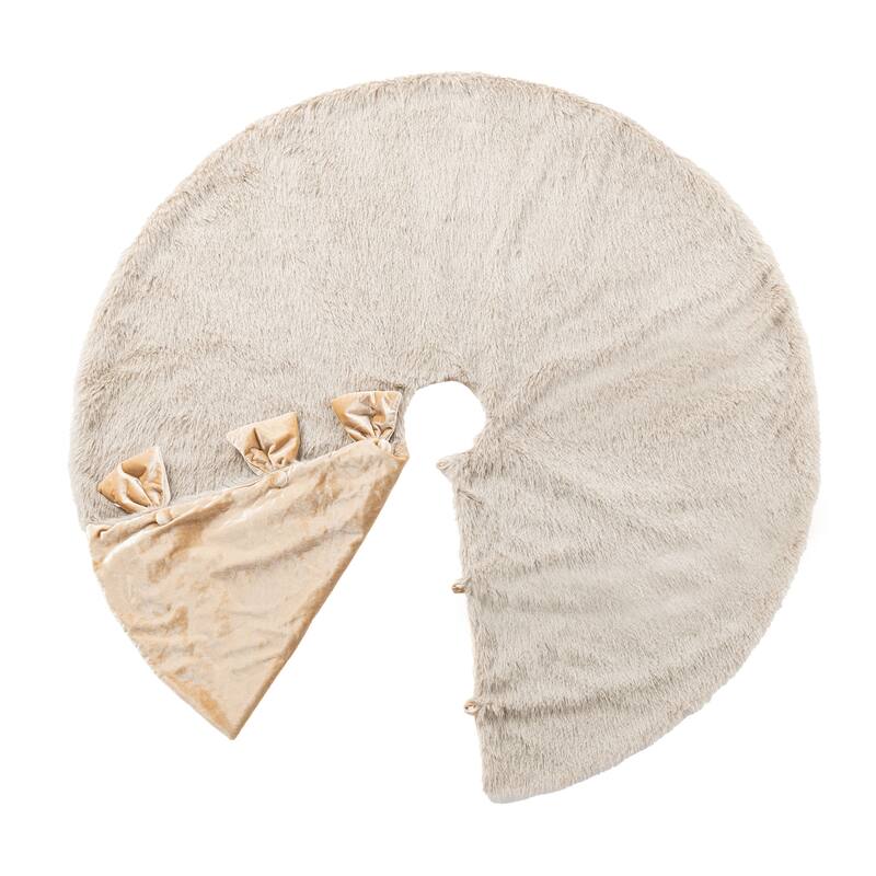 Glitzhome 21"L Plush Faux Fur Christmas Stocking with Bow & Tree Skirt