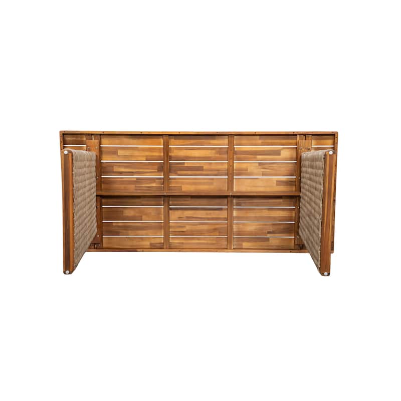 Christopher Knight Home - Rowan Outdoor Acacia Wood Dining Set with Handwoven Rattan Details and Slatted Tabletop