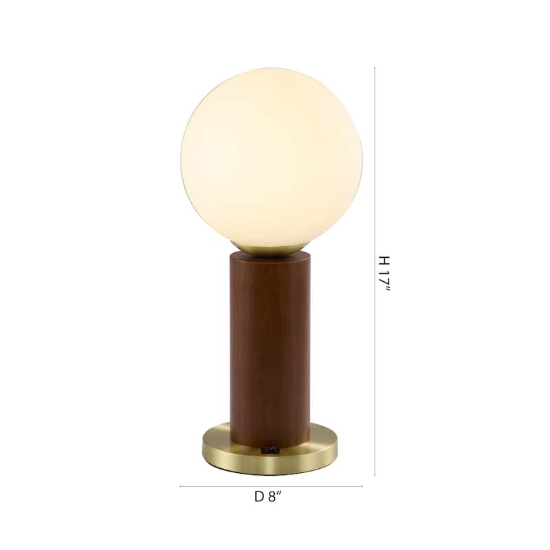 1-Light Dark Oak And Stain Brass Table Lamp With A Glass Shade
