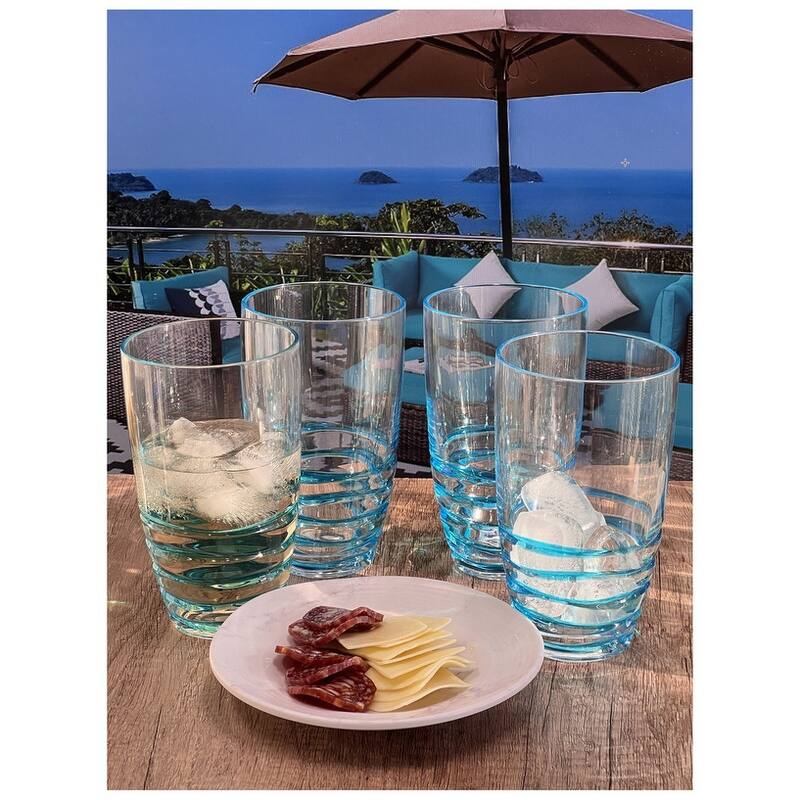 Swirl Acrylic Glasses Drinking Set of 4 (20oz), Plastic Drinking Glasses, BPA Free Cocktail Glasses