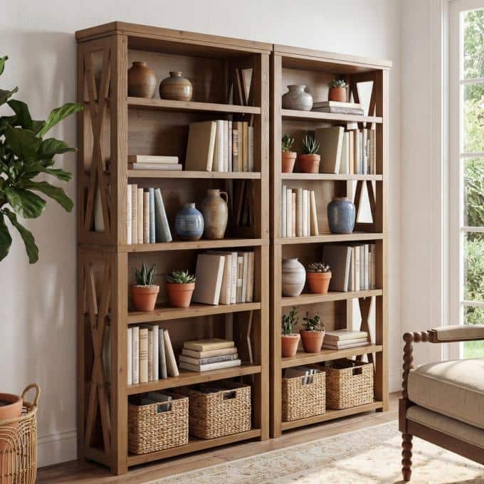 72" Solid Wood Bookshelf, 7-Tier Rustic Open Storage Bookcase