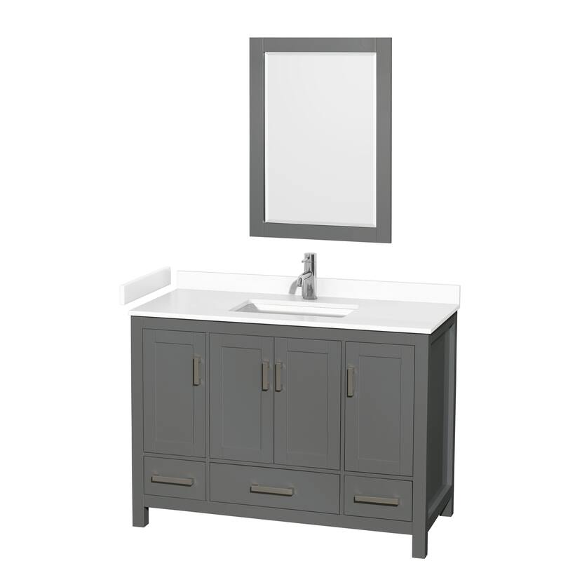 Sheffield Single Bathroom Vanity Set, Cultured Top, 24-Inch Mirror - 48-Inch Single - Dark Gray, White Cultured Marble Top, Chrome Trim