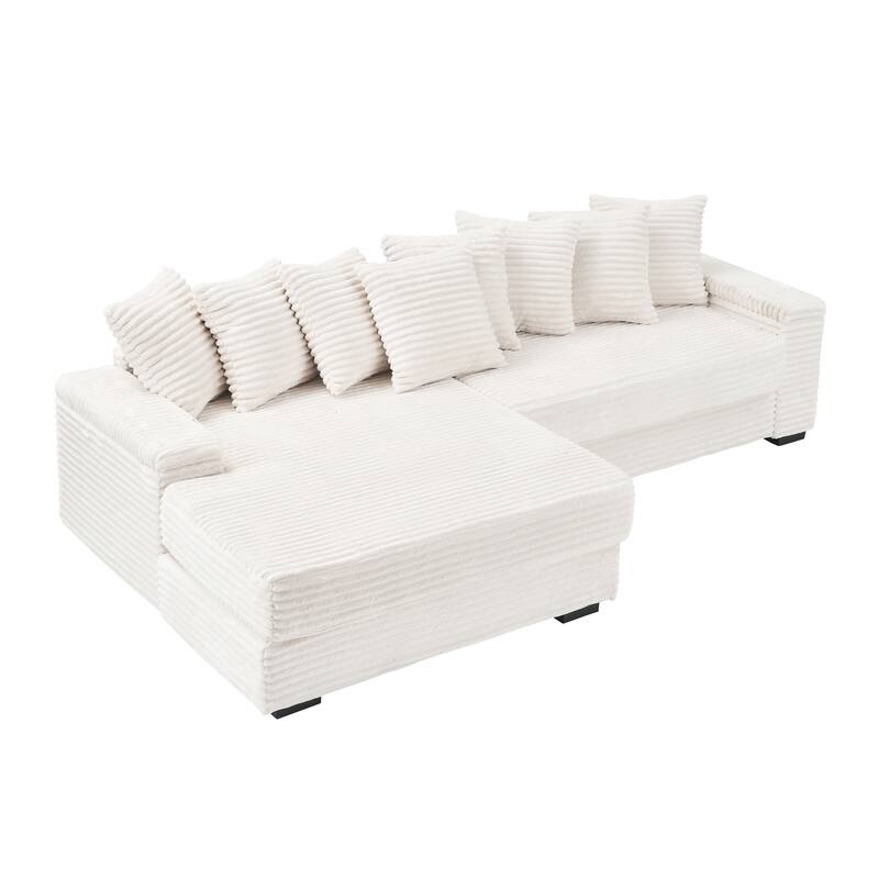 Oversized Two-Piece Couches, L Shaped Sofa, Corduroy, Right Chaise Daybed,with Armrests,Eight Throw Pillows,Corner Sofa