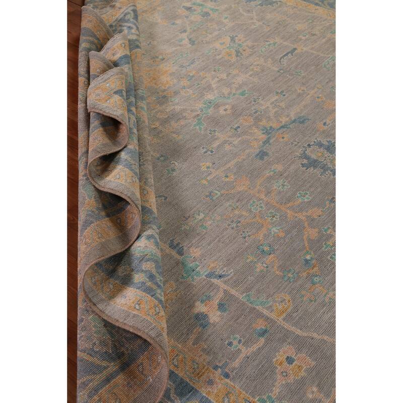 Hand Knotted Oriental 100% Wool Carpet Transitional All-Over Greys & Charcoal Oushak Area Rug - 12' 0'' X 9' 5''