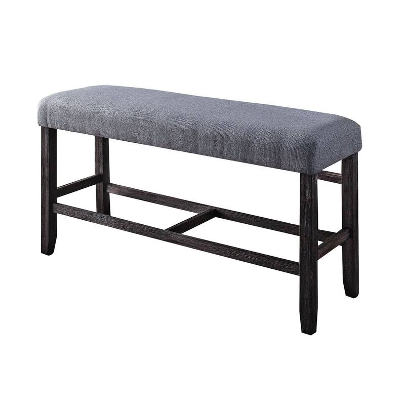 Rectangular Fabric Counter Height Bench with Padded Seat, Brown and Blue - 25 H x 14 W x 48L Inches
