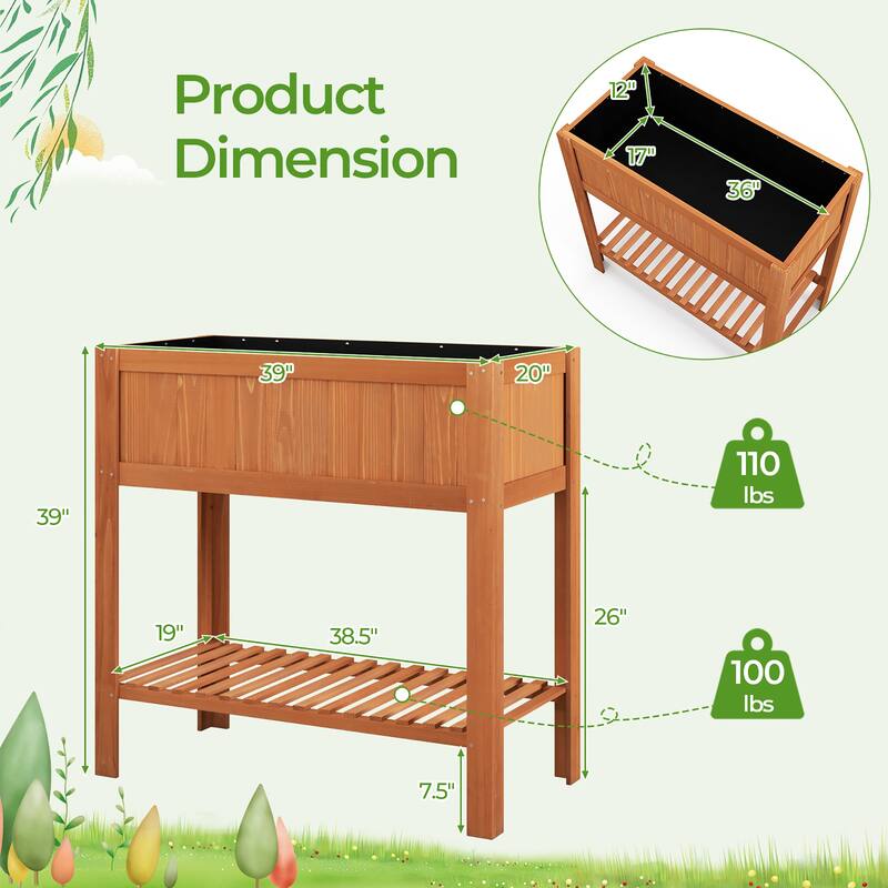 Gymax Raised Garden Bed 39'' L x 19.5'' W x 39'' H Fir Wood Planter