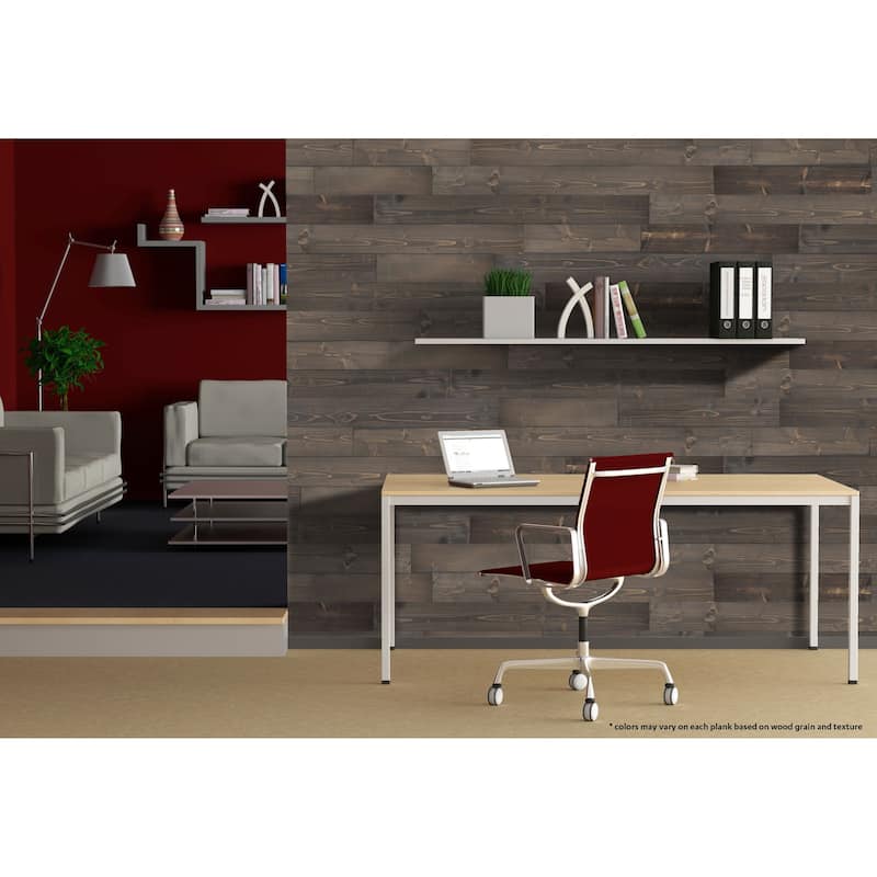 Peel and Stick Solid Wood Wall Paneling, Assorted Length, 5-inch Width, 19 sq ft - Rustic Brown