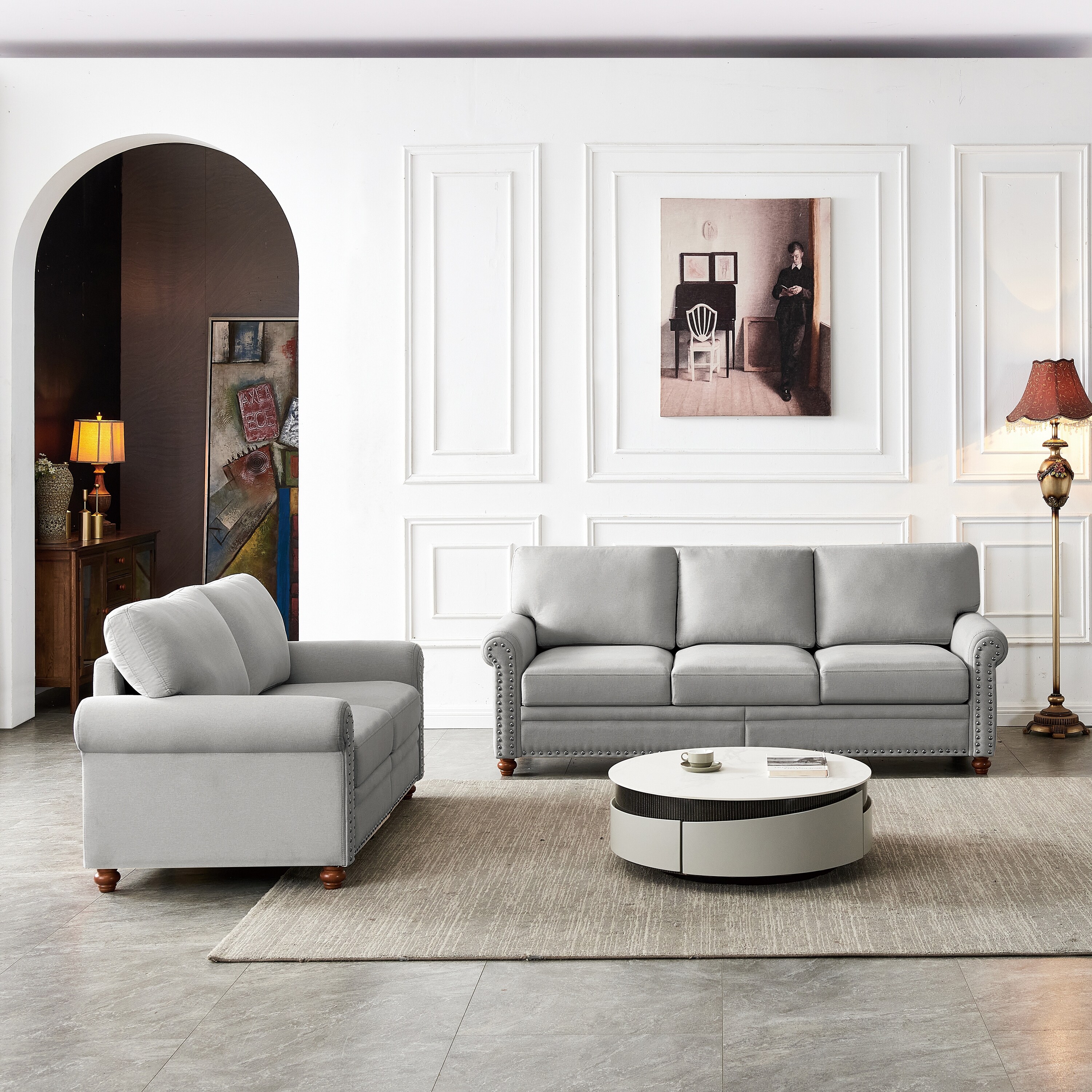 Grey fabric lounge discount