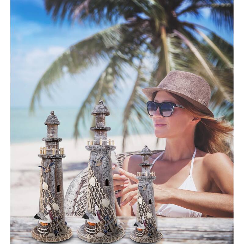 CoTa Global Brown Wooden Lighthouse Collection - 3 Pc Set