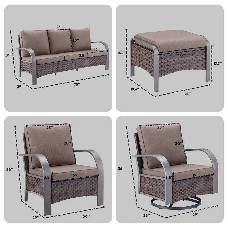 Outdoor Sofa with 2 Swivel Chairs, 2 Patio Chairs and 2 Ottomans