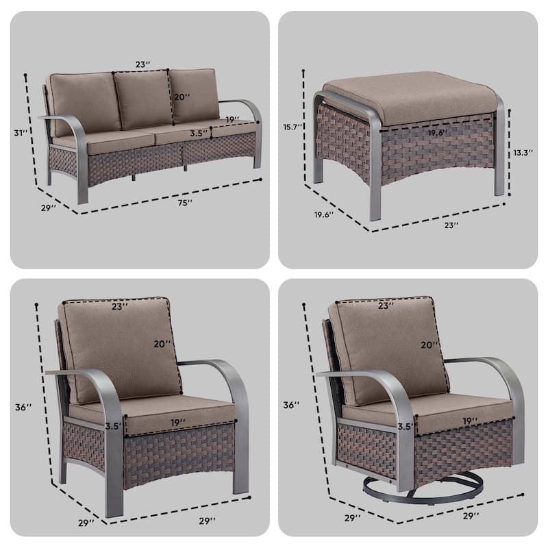 Pocassy Outdoor Sofa PE Wicker Furniture Set