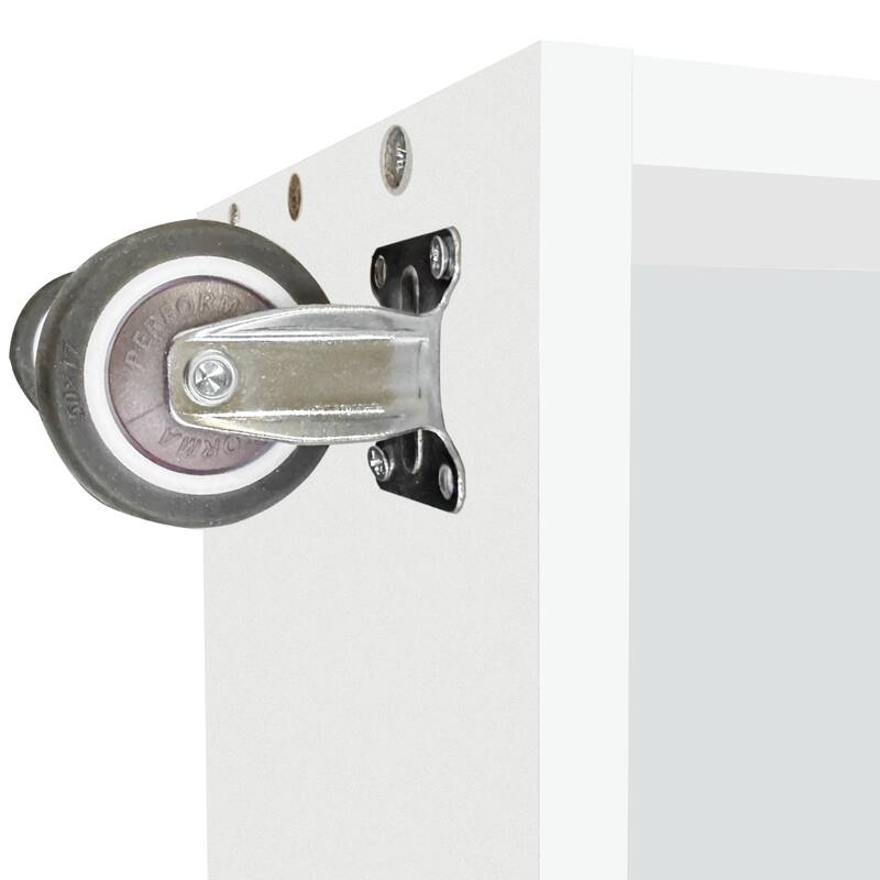 Bookcase with Two Pulled Out Doors Shelving Cabinet,4 Tier Floor Standing Bookcase,Slide Out Hidden Storage Cabinet with Wheels