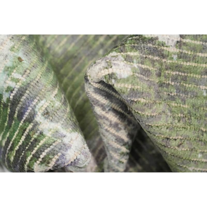Hand Knotted Oriental Viscose Silk Carpet Modern All-Over Green Abstract Area Rug - 4' 0'' X 2' 0''