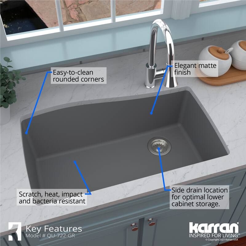 Karran Undermount Quartz Composite 33 in. Single Bowl Kitchen Sink with Accessories