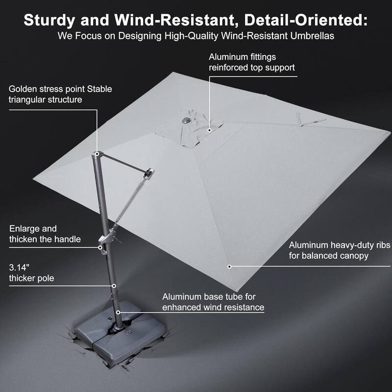 PURPLE LEAF 10 × 13 ft Stylish UV50+ Fade Resistant Patio Cantilever Umbrella with 360-degree Rotation