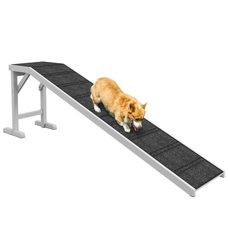 Dog Ramp for Bed, Pet Ramp for Dogs with Non-Slip Carpet and Top Platform, Furniture-Grade with High-Traction Carpet Surface - White