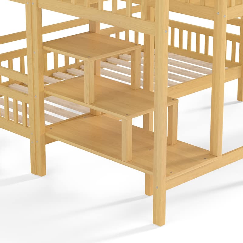 Full/Twin House-Shaped Bunk Bed with Slide & Storage Stairs, Playhouse Bed with Two Placement Methods