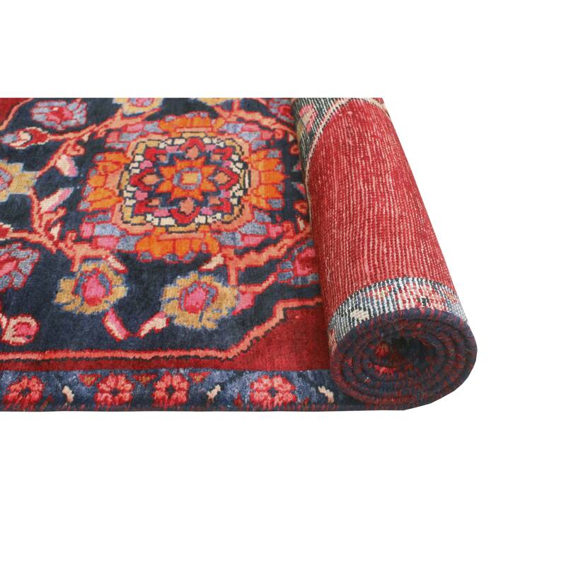 Fine Vintage Distressed Husna Red/Navy Runner - 2'6" x 12'0"