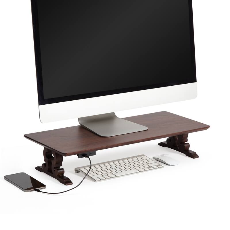 Jani Wood Monitor Stand Riser Desk - Ergonomic Design Stand, Desktop Organizer Table for Home, Office Workspace, Gaming Desk - Tan