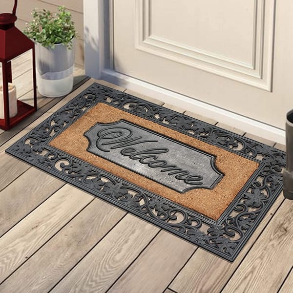 A1hc Welcome Rubber and Coir Classic Paisley Border Extra Large Double Doormat, 30x48