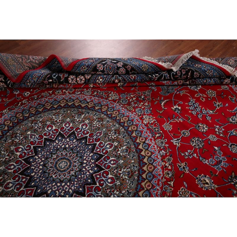 Red Medallion Kashan Turkish Rug Machine-Made Oriental Carpet - 9'9" x 13'1"