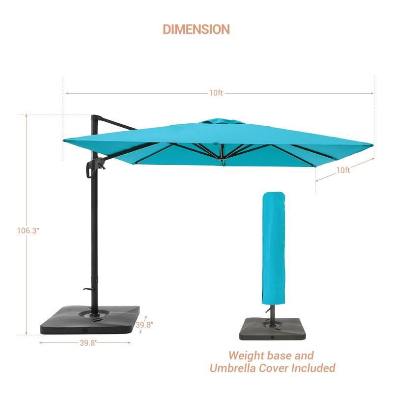 LIVOOSUN Patio10x10FT Aluminum Cantilever Umbrella Solution-Dyed Fabric w/Base