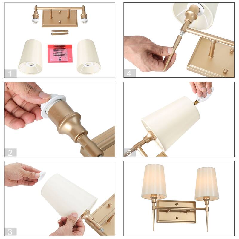 Barr Mid-Century Modern Gold Bathroom Vanity Light Dimmable Fabric Wall Sconces