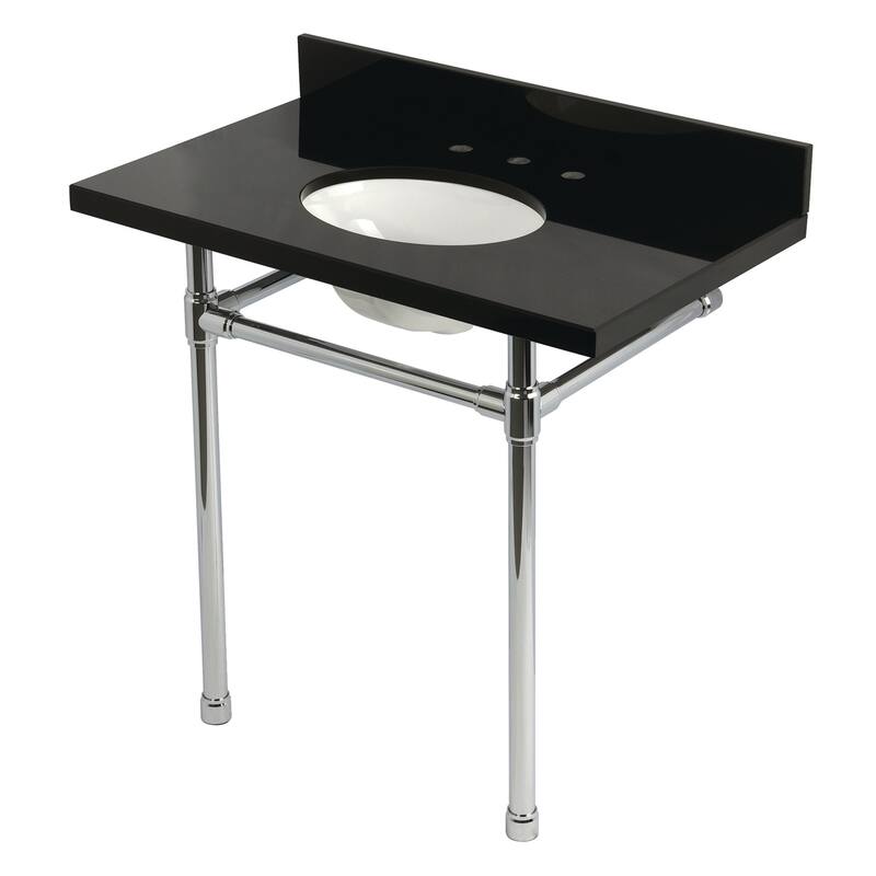 Kingston Brass KVPK36K8.ST Dreyfuss 36" Rectangular Granite, Stainless - Black Granite / Polished Chrome